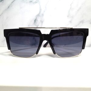 NEW Retro square top sunglasses/shades black w/ silver metal trim funky trendy